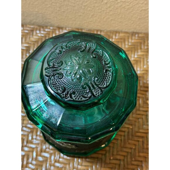 Vintage Tiara Indiana Glass Green Spruce Canister with Lid 7.5" Tall - Picture 2 of 8